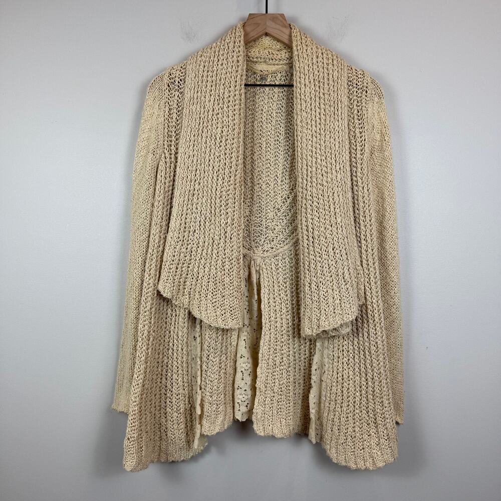 Knitted & Knotted‎ Sirretta Cardigan Women's XS Beige Anthro Open-Knit Sweater